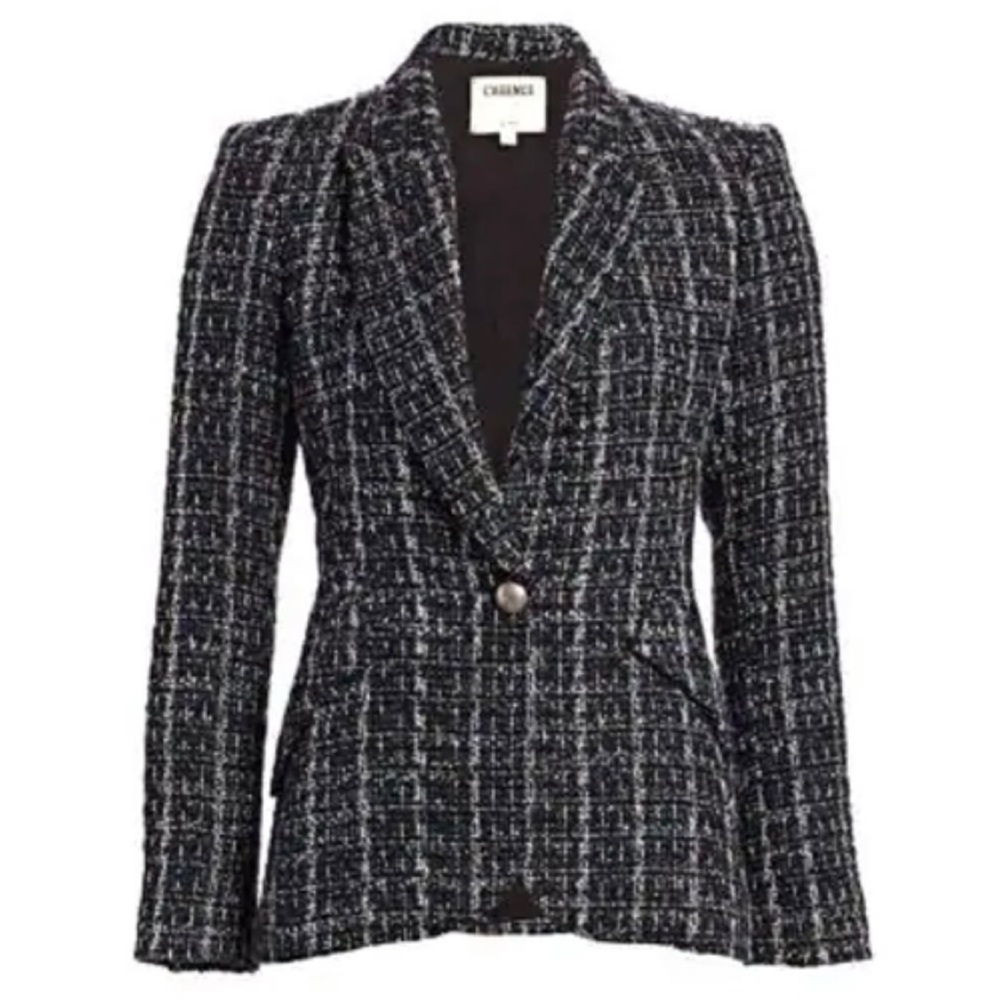 L'AGENCE Chamberlain Tweed Blazer in Dark Blue Size 2